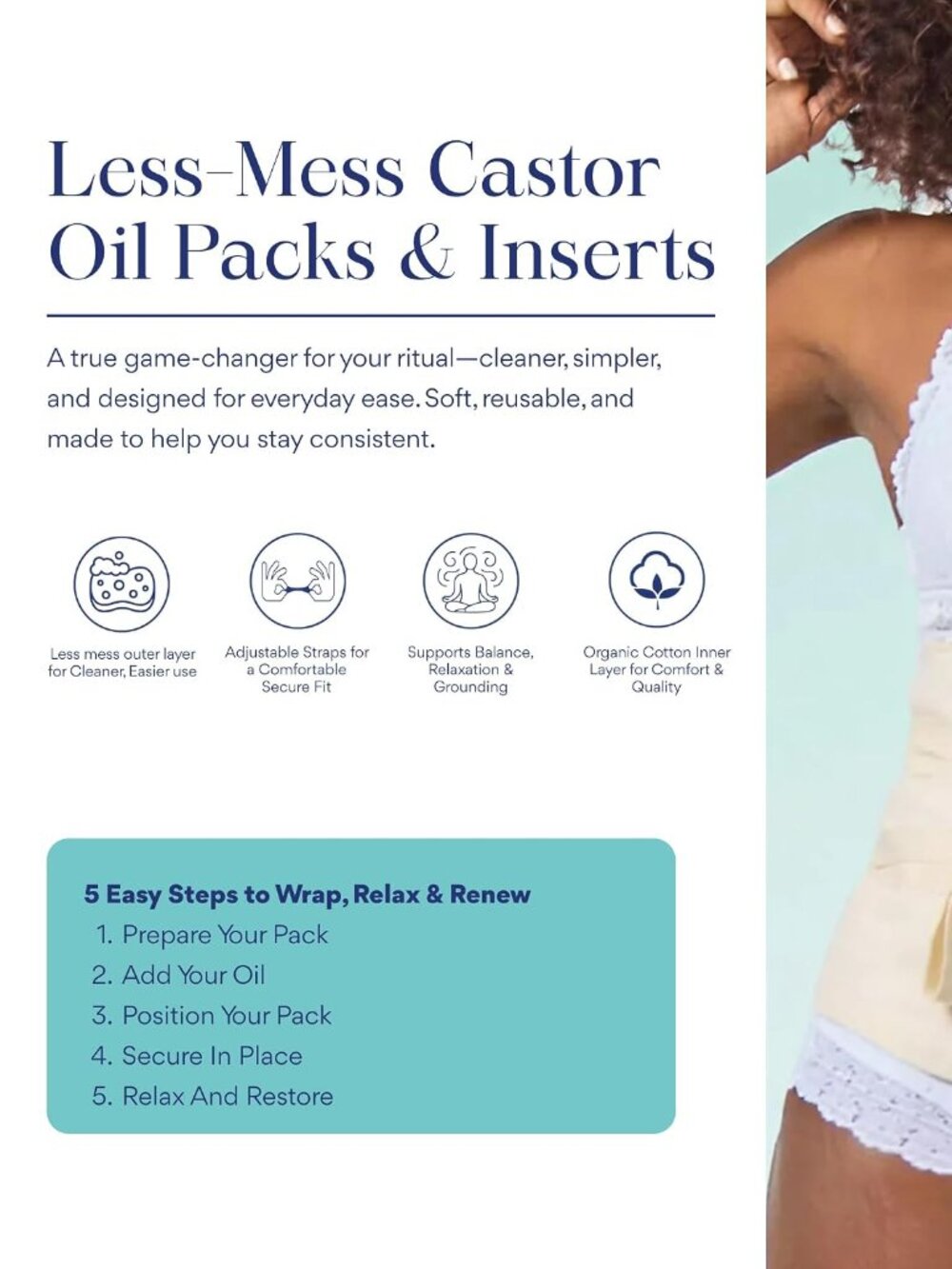 QUEEN OF THE THRONES Organic Cotton Flannel Castor Oil Pack w/ Golden Castor Oil - Picture 4 of 5